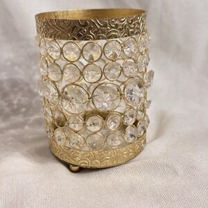 Nanette Lepore Crystal Candle Holder Vase Gold Tone Glam‎ Decor Maximalist Glitz